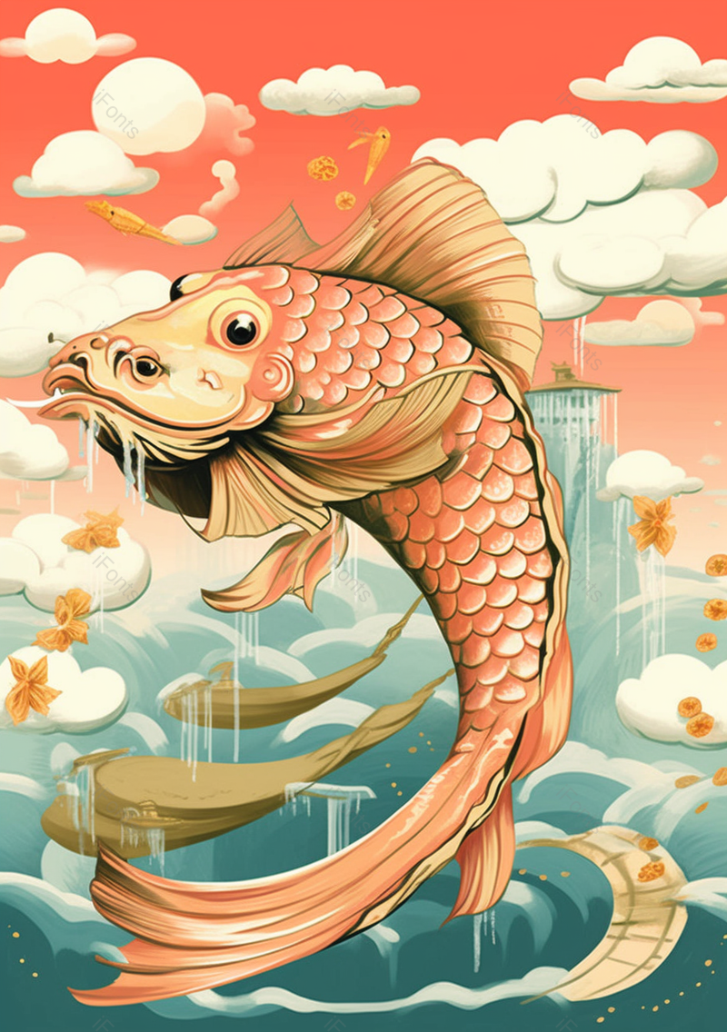 锦鲤在池塘中跳跃中国风插画背景,插画/手绘图,插画/手绘图库,插画/手绘图下载,插画/手绘